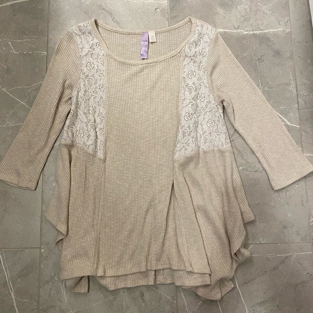 Cream Flowy Top with Lace